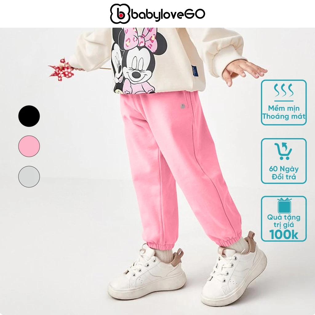 Quần dài bé gái BabyloveGO 2024 quần nỉ bông dáng jogger cho bé từ 1 đến 10 tuổi