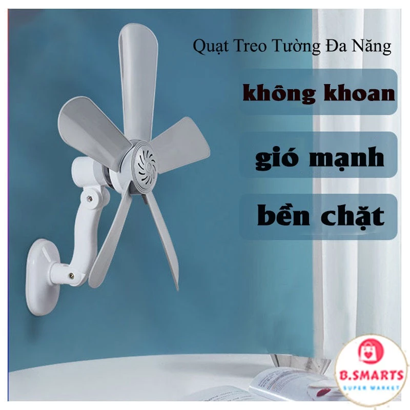 Quạt Treo Tường Không Khoan Cánh Nhựa Dẻo Thiết Kế Nhỏ Gọn, Quạt Nhỏ Xoay 360 Độ Dán Tường Đa Năng Cho Gia Đình Bạn.