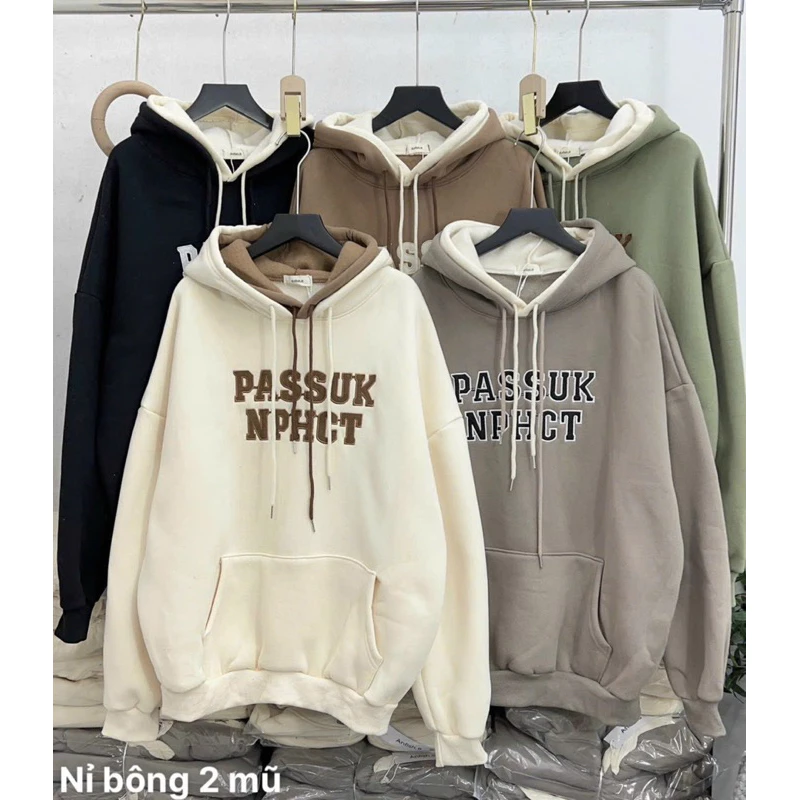 Áo Hoodie 2 Mũ In Chữ Pass From Rộng Nam Nữ Unisex