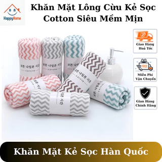 Khăn mặt lông cừu kẻ sọc Hàn Quốc cao cấp, khăn rửa mặt chất mềm mịn thấm hút tốt