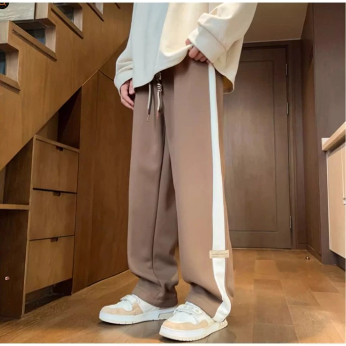 Quần Ống Rộng Unisex  Sọc Kẻ line + Logo , Quần Jogger Thể Thao Nam Nữ Vải Nỉ Cotton dày 3 màu Hotrend