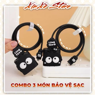 COMBO 3 món Vỏ bọc bảo vệ cáp sạc cốc sạc 20W/18W Ai-Phôn Kuro Đen Dây Ngọc - XỊN XÒ Store