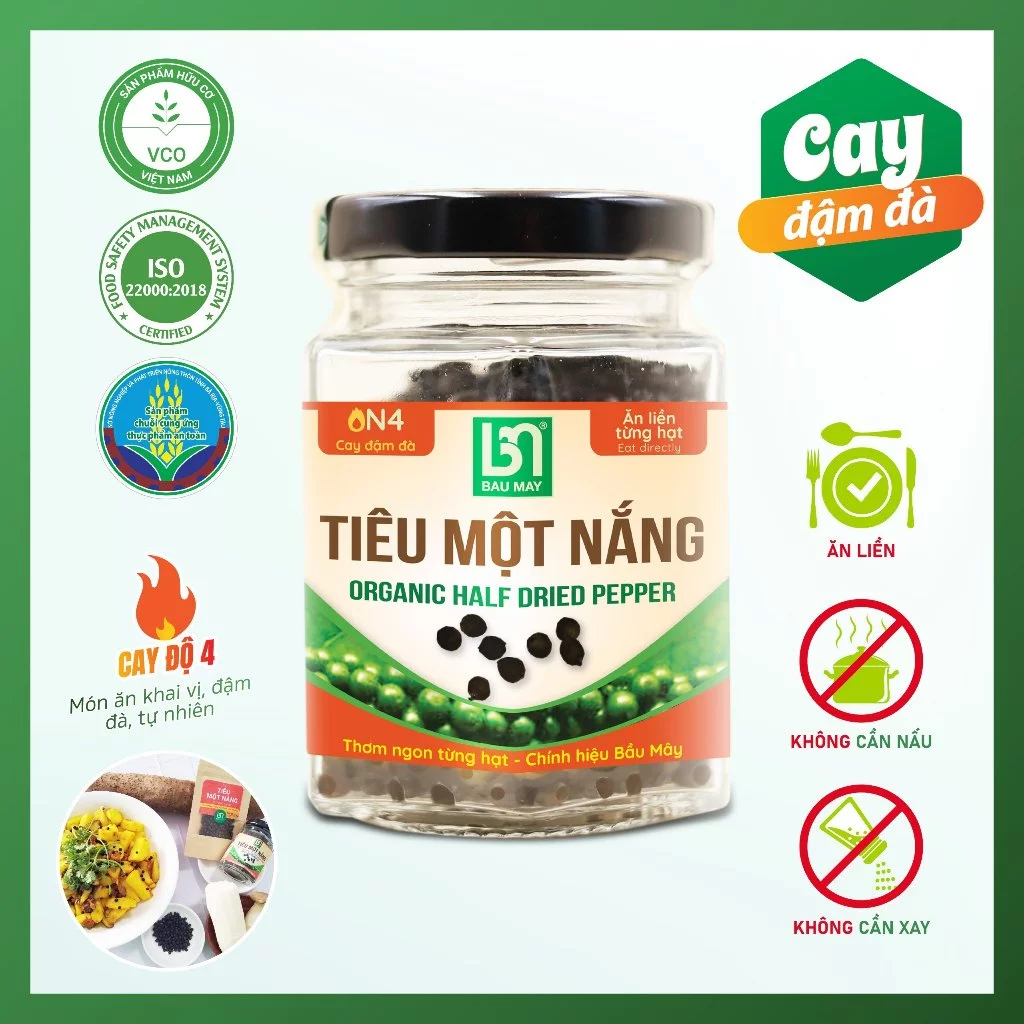 Tiêu một nắng Organic Bầu Mây - Hàng xuất khẩu, Tiêu ăn liền cấp độ 4 giúp ngon miệng, kích thích vị giác