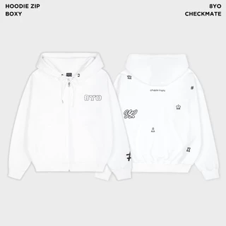 Áo Hoodie Zip Boxy 8YO Checkmate - Áo Khoác Nỉ Bông Có Lót Vải Jersey Dây Kéo Unisex Local Brand