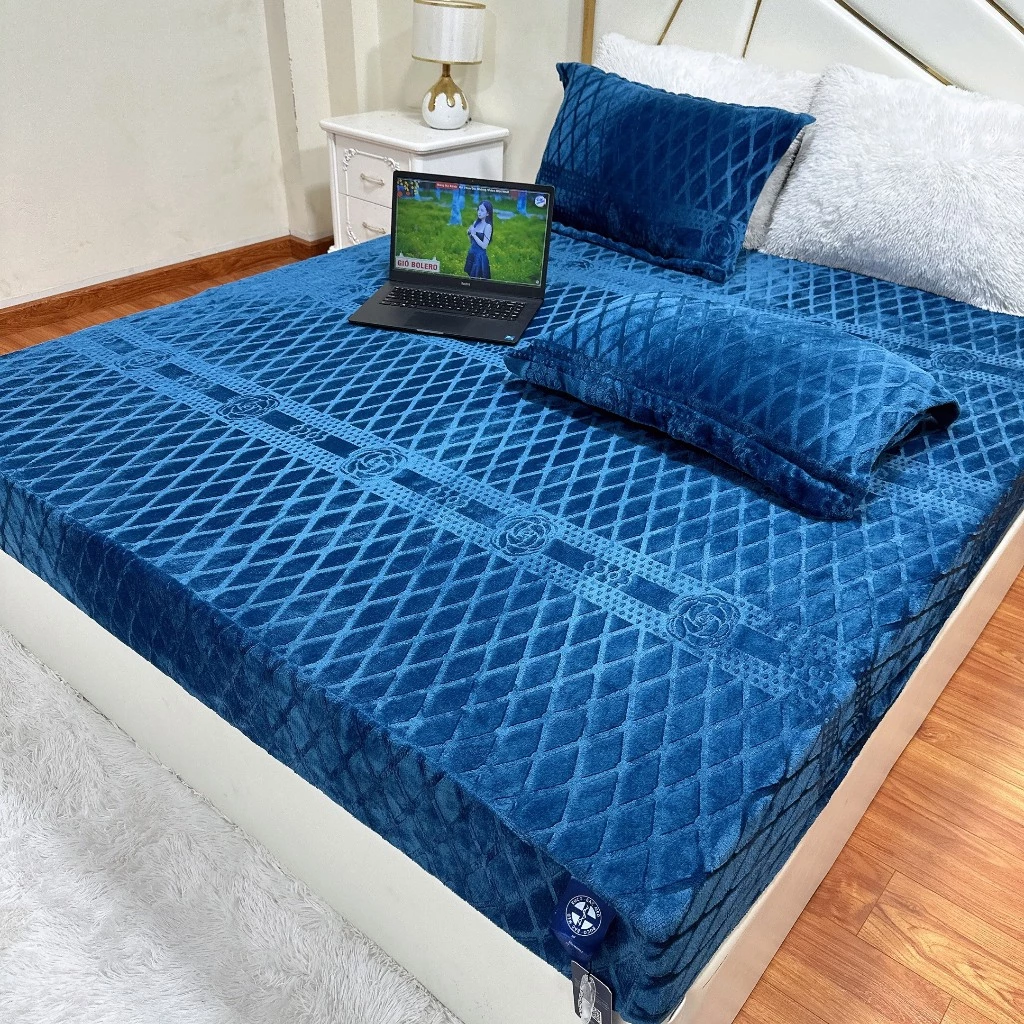 Bộ Ga Gối Nỉ Nhung in Nổi Họa Tiết COCO 5s bedding Sang Trọng, Chất Liệu Ấm Áp và Mềm Mịn Cao Cấp hàng đẹp