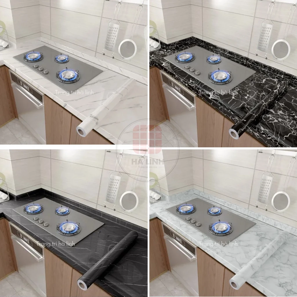 Giấy dán tường giả vân đá dán bếp chống dầu mỡ cách nhiệt. giấy dán bàn tủ tường nhà tắm 1.2mx0.5m