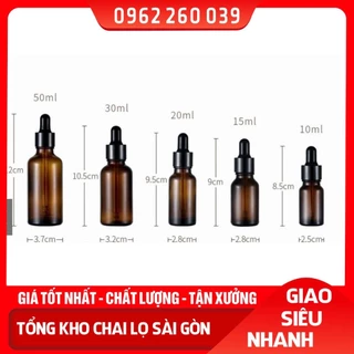 Chai Thủy TInh NÂU Nắp Bóp ĐEN 5ml 10ml 20ml 30ml 50ml 100ml - Lọ Chiết Serum