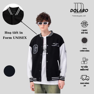 Áo khoác bomber unisex DOLARO chất nỉ dày dặn, khoá nút cao cấp kèm tag mác chính hãng y hình