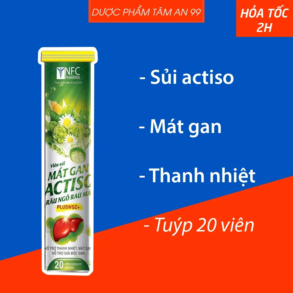 Viên sủi Atiso Râu ngô Rau má mát gan bổ sung vitamin PP, B, C tăng sức đề kháng - 20 viên