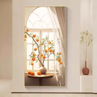 Tranh canvas treo tường cành quả hồng mẫu dọc mới hot - 50 x 100 cm