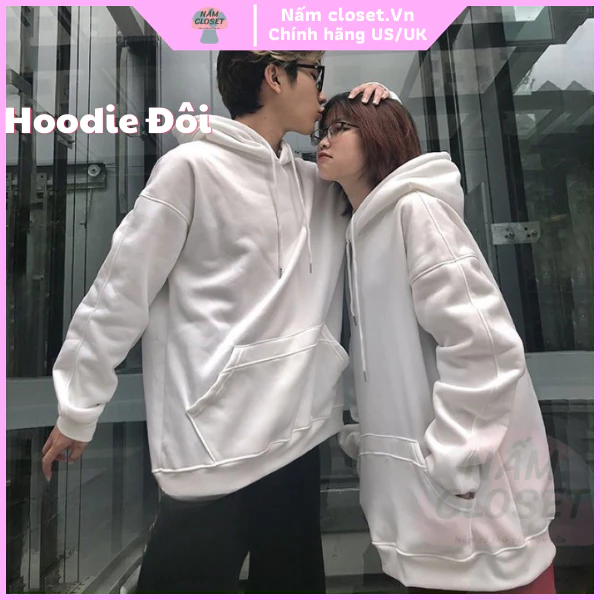 Áo hoodie đôi, hoddie cặp trơn basic cho mùa thu đông dáng unisex form rộng nỉ bông cao cấp - SX NấmCloset 006