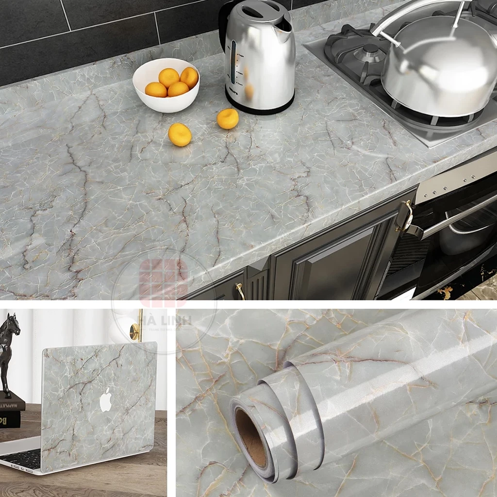 Giấy dán tường bếp giả vân đá hoa cương khổ 1.2mx0.5m, decal bếp chống dầu mỡ kháng nước chịu nhiệt