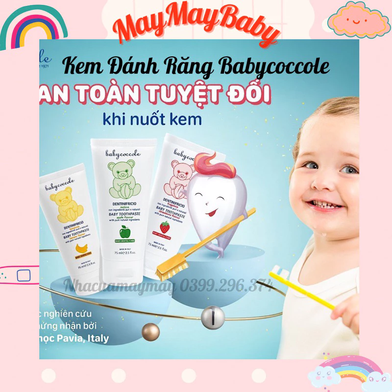 Kem Đánh Răng Nuốt Được Babycoccole Chính Hãng Cho Bé Hương Táo, Dâu, Chuối 75ml 12m+