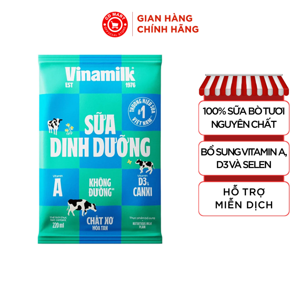 Thùng 48 bịch sữa tươi dinh dưỡng VINAMILK không đường 220ml