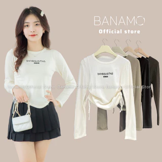 Áo len nữ Banamo Fashion áo len dài tay dáng croptop rút dây eo 346