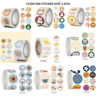 Cuộn 500 sticker / tem nhãn style dễ thương, đáng yêu