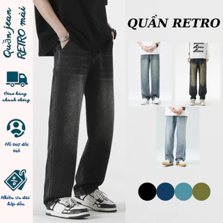 Quần jean nam suông Ống Rộng Nam Nữ BAGGY RETRO jean WASH 3 màu XANH ĐEN Cạp cao FABUMAN,Quần bò nam baggy đứng form