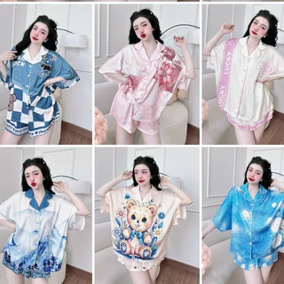 Đồ Mặc Nhà Nữ Pijama SOJUN Bộ Pijama Đùi Cánh Dơi Cổ Truyền Thống Dưới 70Kg