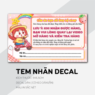 100 tem cám ơn shipper, note ghi chú quay video khi nhận hàng có keo mặt sau