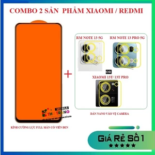 Combo Xiaomi 13T 13T Pro Redmi Note 13 Note 13 Pro Note 9S Note 9 Pro Max kính cường lực full màn + dán bảo vệ camera