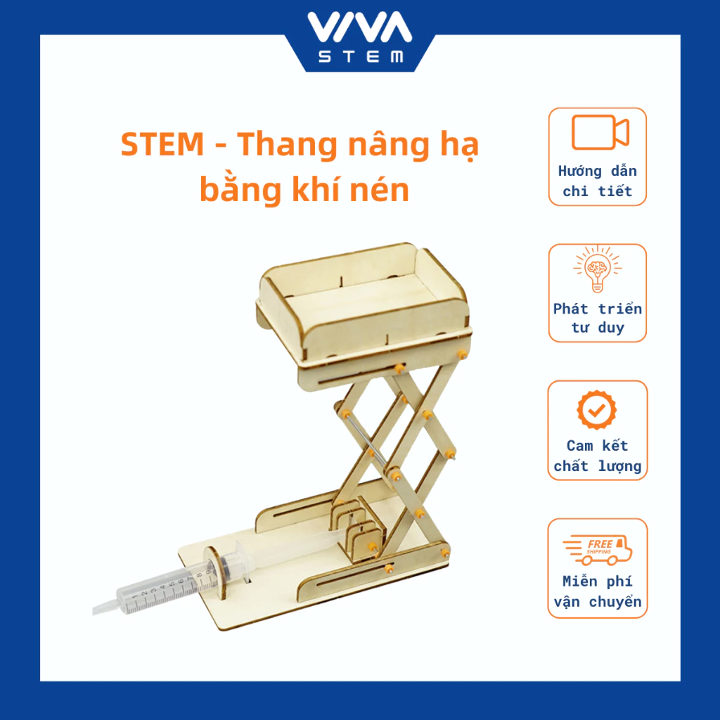 Đồ chơi STEM - Mô hình bàn nâng hạ bằng khí nén