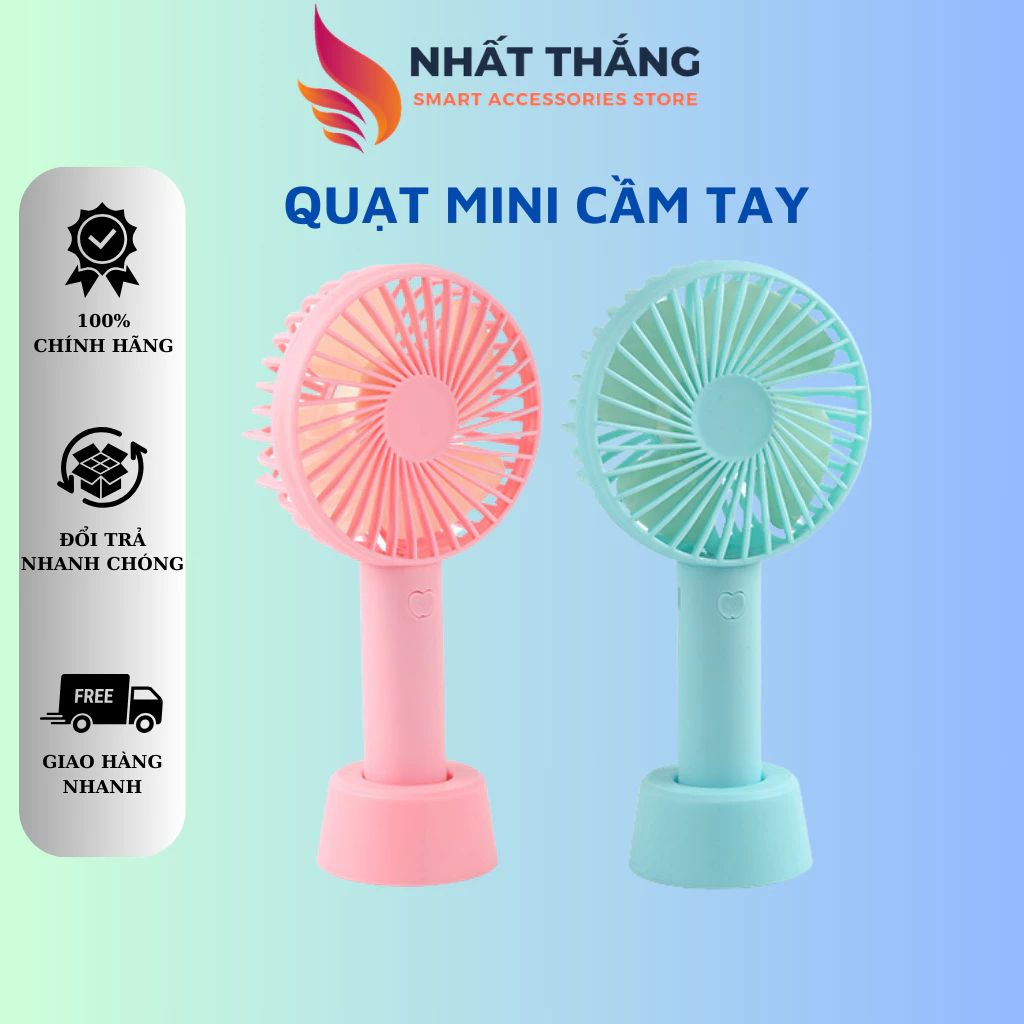 [Mã ELHA22 giảm 5% đơn 300K] Quạt Mini Cầm Tay Tích Điện 4 Cánh + Kèm Pin Sạc + Chân Đế Để Bàn