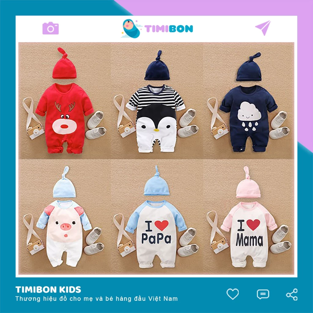 Body Dài Tay Cho Bé Kèm Nón Chất Cotton - [BDD4]