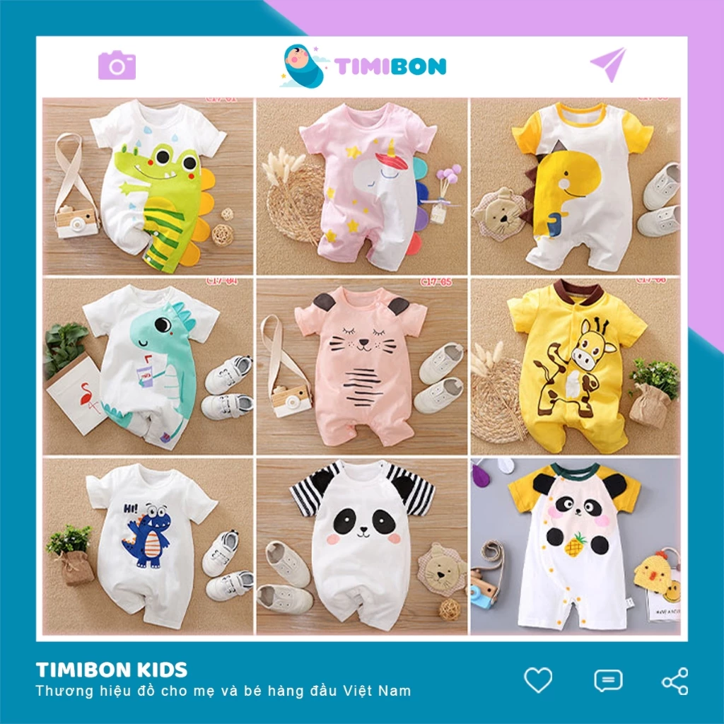 Quần Áo Trẻ Em Sơ Sinh Bộ Đồ Liền Thân Cộc Tay Chất Cotton Bodysuit Hình Thú Cho Bé Trai Bé Gái [BDC17]
