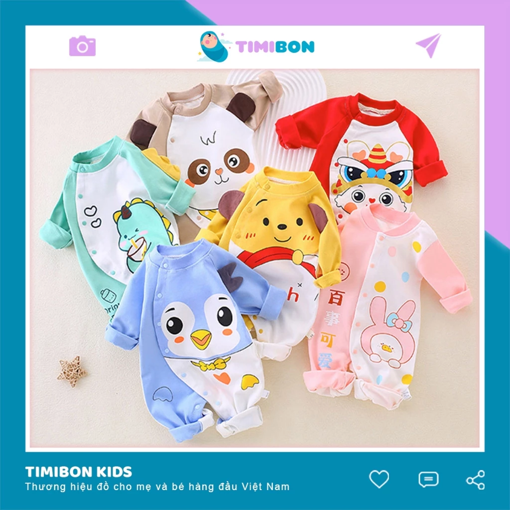 Quần Áo Trẻ Em Hình Thú Bộ Body Dài Tay Cho Bé Trai Bé Gái Trẻ Sơ Sinh Đến 12kg - [BDD33]