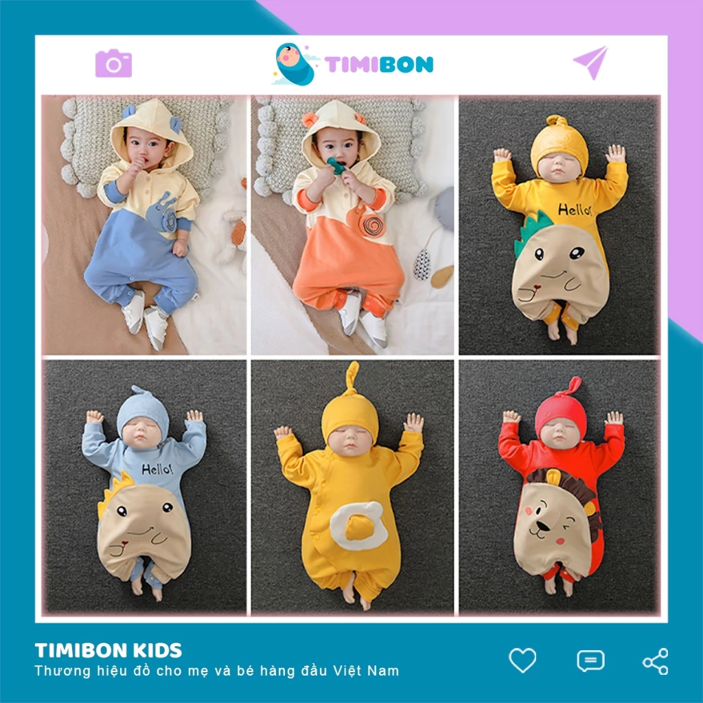 Bộ Body Dài Tay Mũ Liền Cho Bé Trai, Bé Gái Và Trẻ Sơ Sinh - [BDD7]