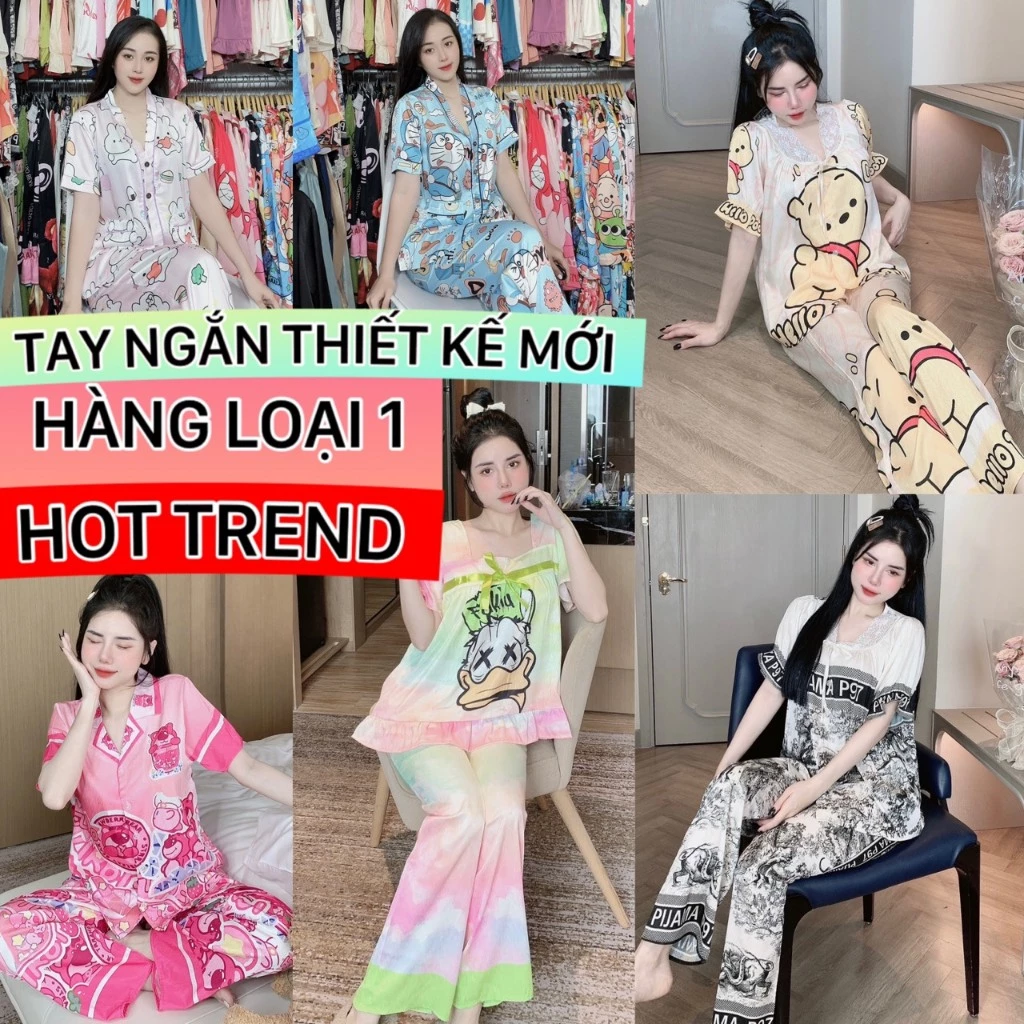 pijama tay ngắn lụa thiết kế mới nhất siêu nhiều mẫu, đồ bộ nữ hot trend , pijama nữ giá rẻ freeship