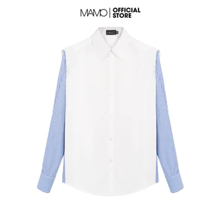 áo sơ mi nam tay dài màu trắng thiết kế phối tay sọc xanh chất vải ford Hàn mềm mịn hạn chế nhăn