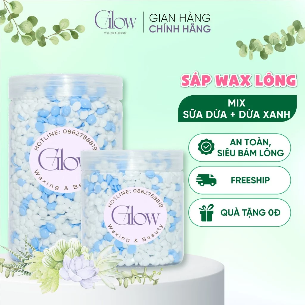 Sáp Wax Lông Mix Sữa Dừa + Dừa Xanh Premium Mùi Thơm Nhẹ Siêu Bám Lông GLOWWAXING Tặng Que Phết CHE TÊN SẢN PHẨM