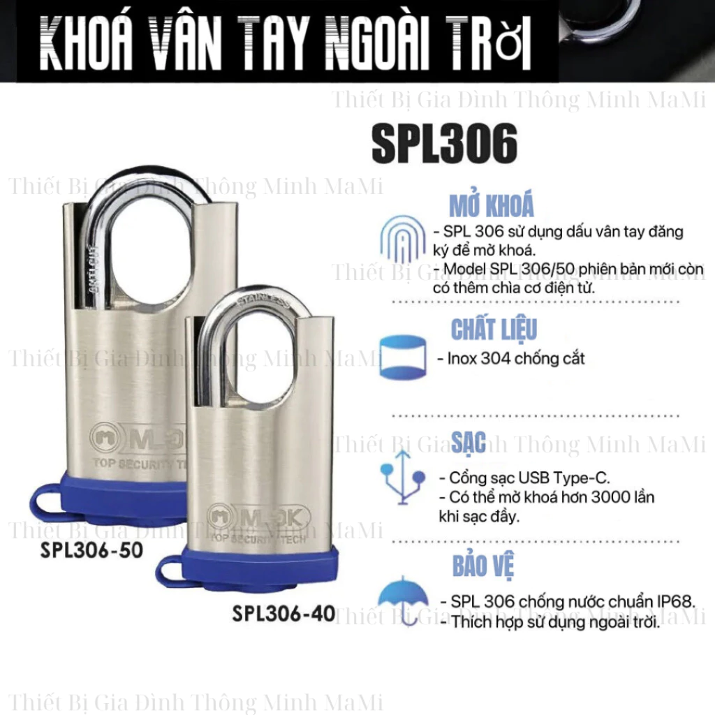 Ổ KHOÁ VÂN TAY MLOCK CHỐNG NƯỚC NGOÀI TRỜI (KẾT NỐI APP, CÓ CHÌA CƠ) CHẤT LIỆU INOX 304 CHÍNH HÃNG