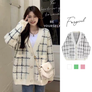 Áo khoác cardigan Forgirl len lông thỏ hoạ tiết sọc vân phối túi FG079