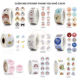 Cuộn 500 sticker THANK YOU style dễ thương kích thước tem 2,5cm