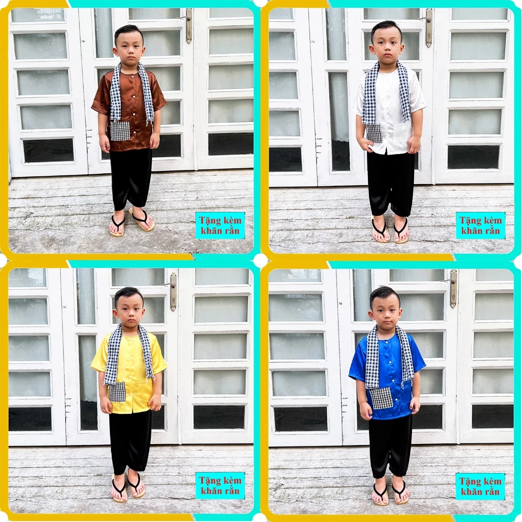 Áo Bà Ba Túi Caro Cho Bé Trai Và Gái Từ 1-8 Tuổi, Chất Lụa Mát Mẻ, Tặng Kèm Khăn Rằn, May Gia Công Tại Nhà