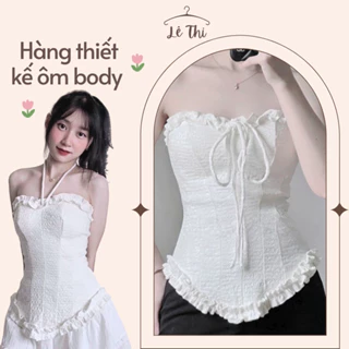 Áo cúp ngực ôm body may nhún viền bèo sexy, áo ống cúp ngực hàng thiết kế siêu hack dáng|Lê Thi Clothing