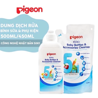 Nước rửa bình sữa và rau củ quả Pigeon eco 5 trong 1. túi 450ml. chai 500ml