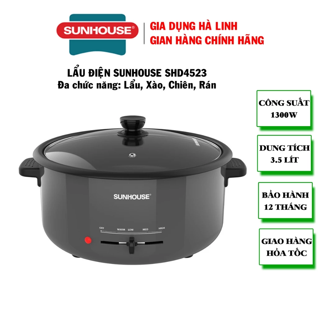 Lẩu điện Sunhouse SHD4523, Công suất 1300W, Dung tích 3.5 Lít, Bảo hành 12 tháng