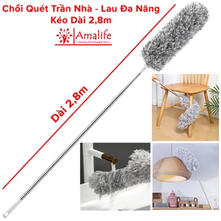 Chổi Quét Trần Nhà, Chổi Phất Trần Có Cán Điều Chỉnh Độ Dài Tới 2,8m Quét Mạng Nhện, Lau Chùi Bụi Bẩn Trên Cao Amalife