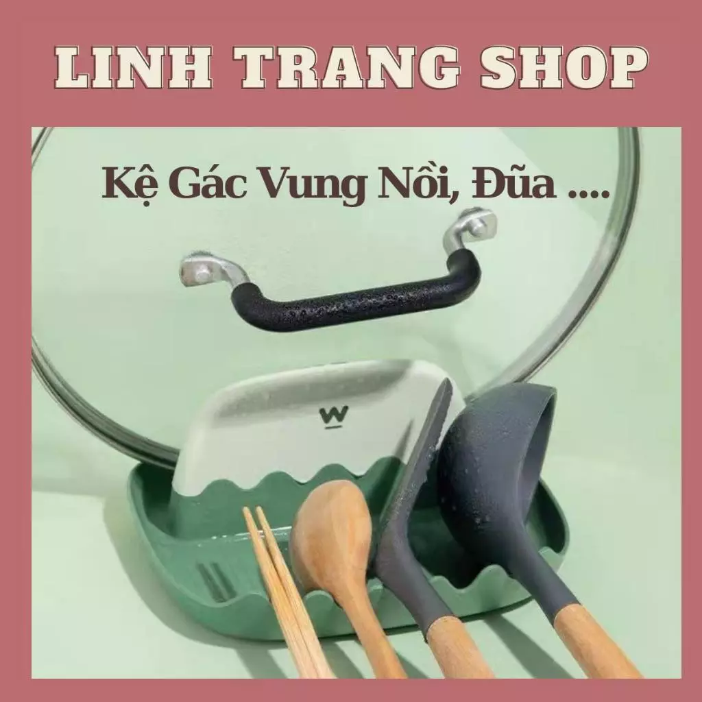 Kệ gác đũa thìa, để nắp vung có khay hứng nước, không rớt đồ ăn, cặn bẩn ra ngoài