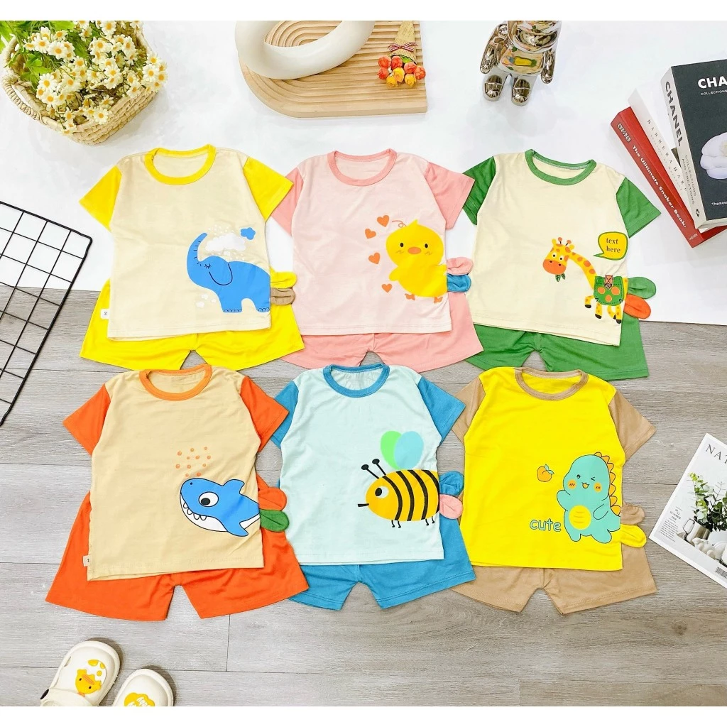 (Bé 7-17kg)Bộ Cộc Tay THUN LẠNH Giáp Năng In Hình Họa Tiết Hình thú Cho Bé