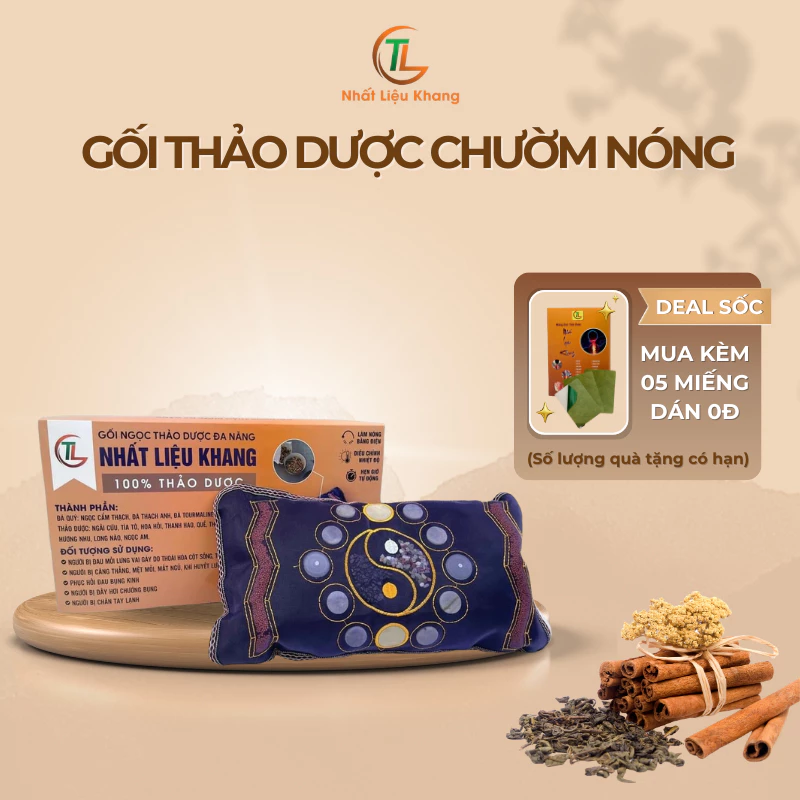 Gối Ngọc Thảo Dược Chườm Nóng Cổ Vai Gáy Bằng Điện Với Ngải Cứu Và Đá Thạch Anh Giúp Ngủ Ngon Nhất Liệu Khang