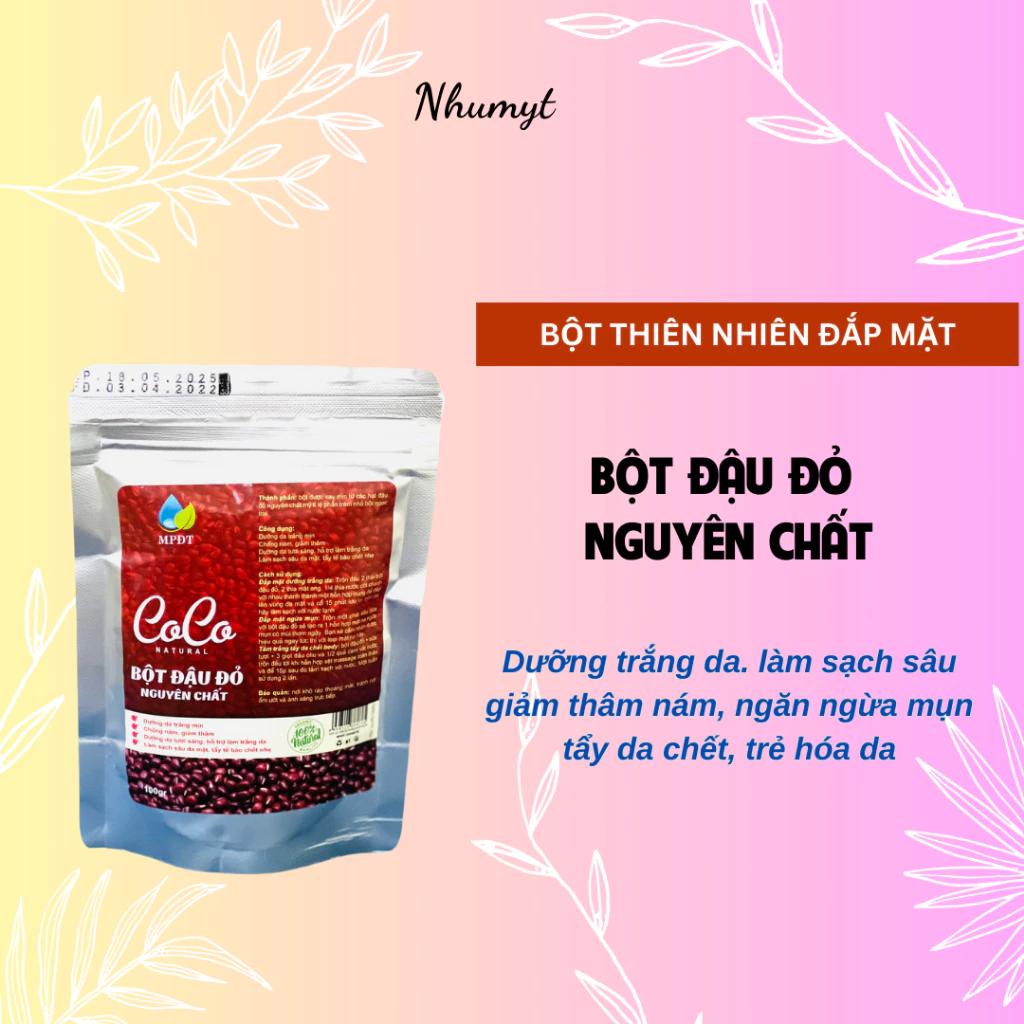 500GR Bột đậu đỏ nguyên chất CoCo loại hạt nhỏ tắm trắng đắp mặt dưỡng trắng da, se khít lỗ chân lông, đều màu da