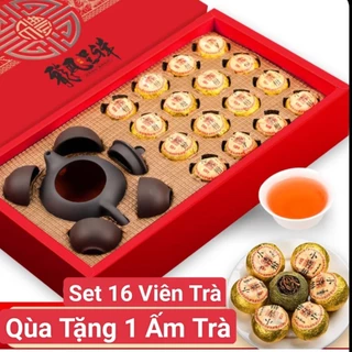 Trà Phổ Nhĩ Quýt  Vân Nam 16 Quả & 1 Bộ Ấm Tử Sa Cao Cấp- Tặng 1 Túi Xách - Qùa Tặng Xuân Về