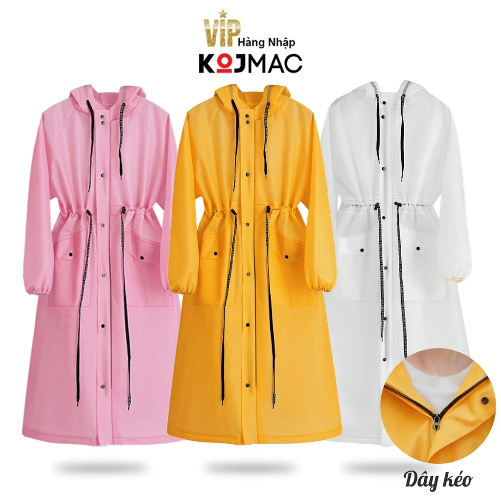 Áo Mưa Măng Tô Thời Trang Dây Kéo Có Túi KOJMAC RAINCOAT ( Áo Mưa Đi Xe Máy, Dây Rút Hông, Vải Nhựa Vi Sinh Hàng Nhập )