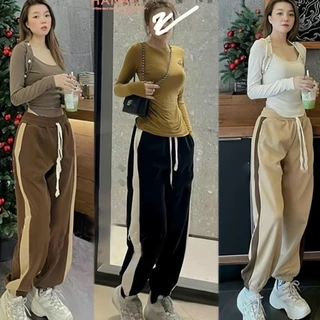 Quần jogger thể thao phối viền unisex quần bom nữ bo gấu M916