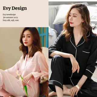 Bộ pijama nữ, bộ đồ lụa dài tay lụa ngoc trai cao cấp mềm mịn BN20