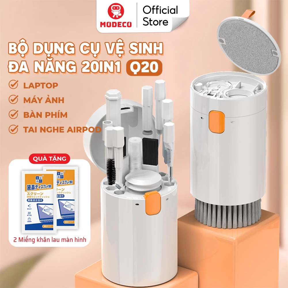 Bộ Vệ Sinh Laptop Modeco - Máy Tính - Bàn Phím - Máy Ảnh - Tai Nghe Airpod Đa Năng 20 In 1 Nhỏ Gọn - Nhựa Abs Cao Cấp